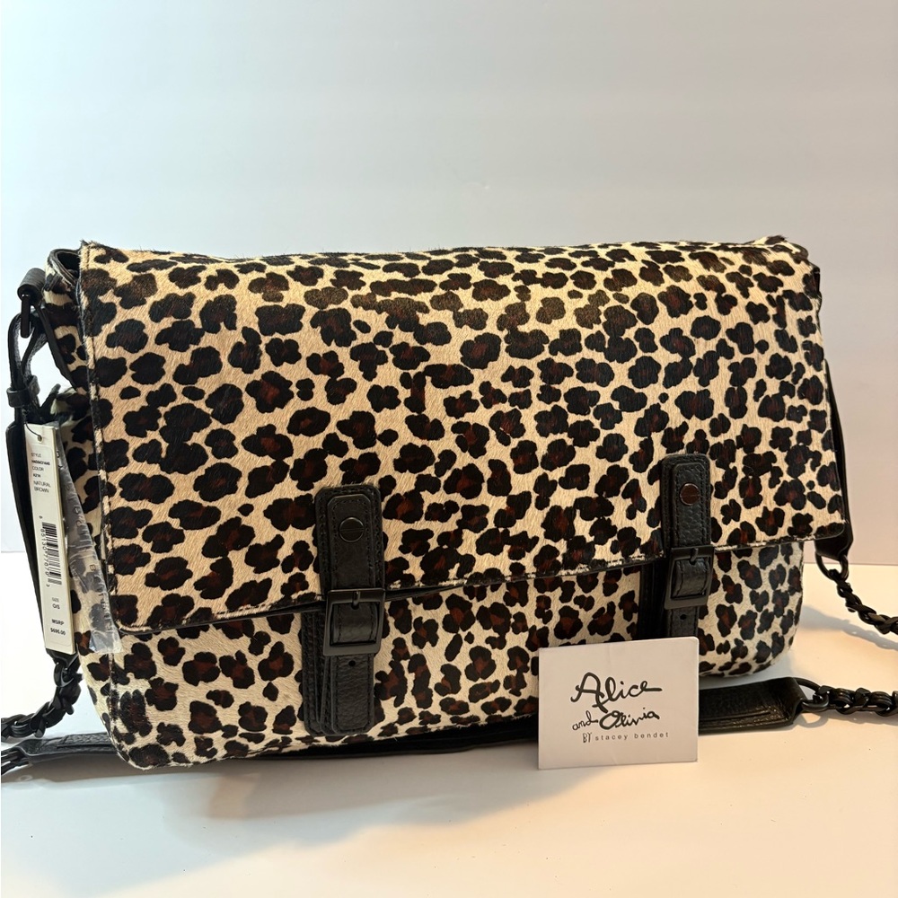 Alice + Olivia Black and Brown Leopard Messenger Bag NWT